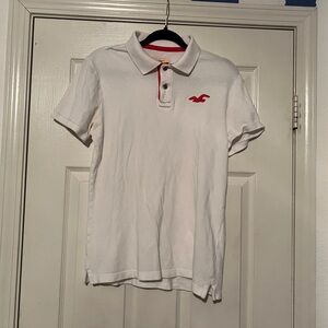 Hollister White Polo Shirt with Red Collar